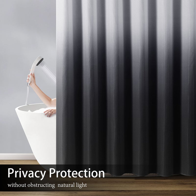 Naturoom ستائر دش سوداء ستائر حمام بتدرج أسود وأبيض، ستارة دش قماشية ذات نسيج مع 12 خطاف، مقاومة للماء، قابلة للغسل في الغسالة، 72 × 72 بوصة - Image 5